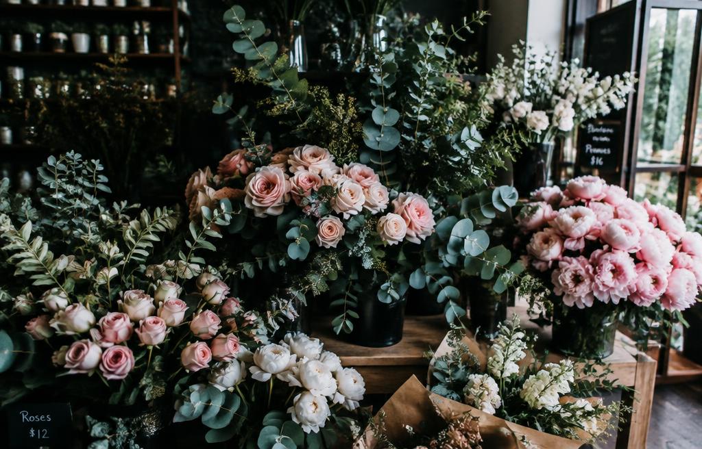Rosen und Eukalyptus im Blumenladen