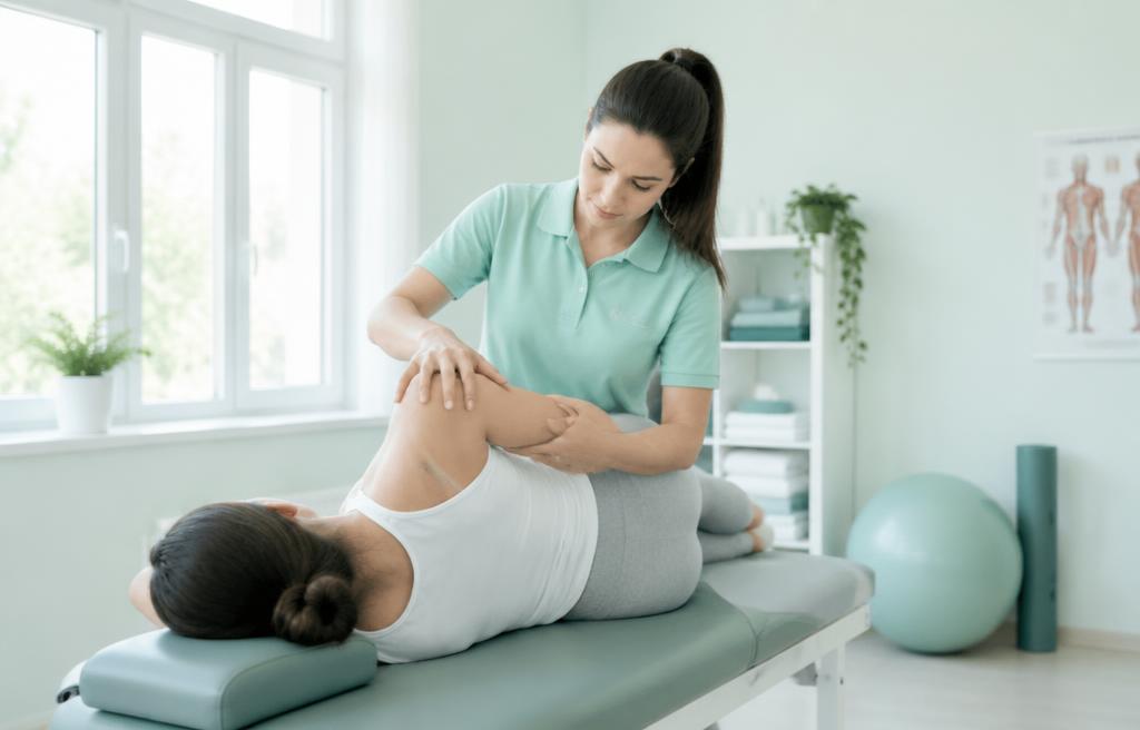Physiotherapeutin behandelt Schulter